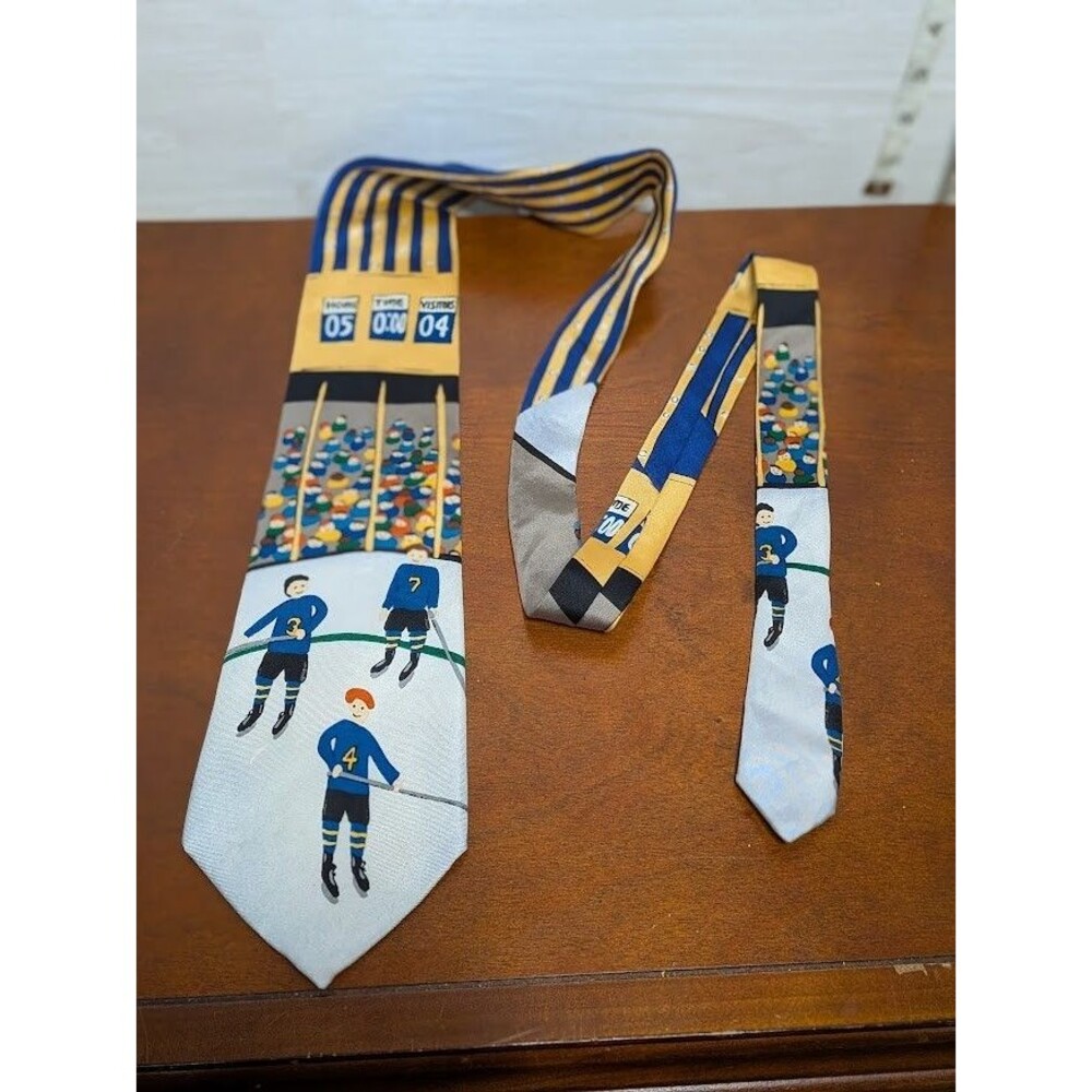 VINTAGE Save The Children Silk Tie Hockey Ice Rink Jeff Art 100% SILK USA Rare